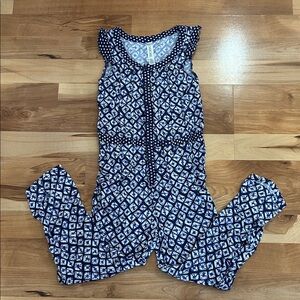 Cherokee Navy and White Printed Girls Jumpsuit 6/6X